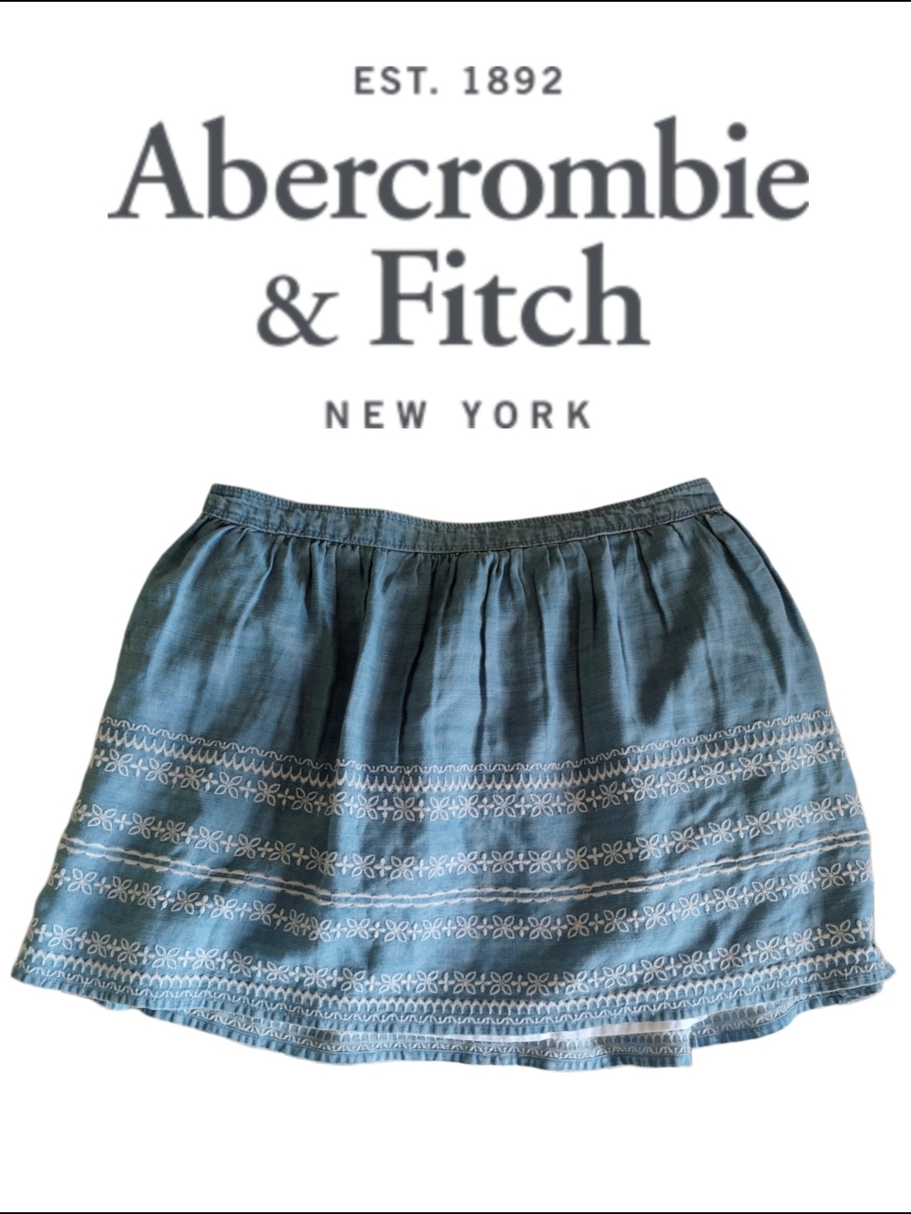 New Abercrombie & Fitch Blue Embroidered Skater Skirt